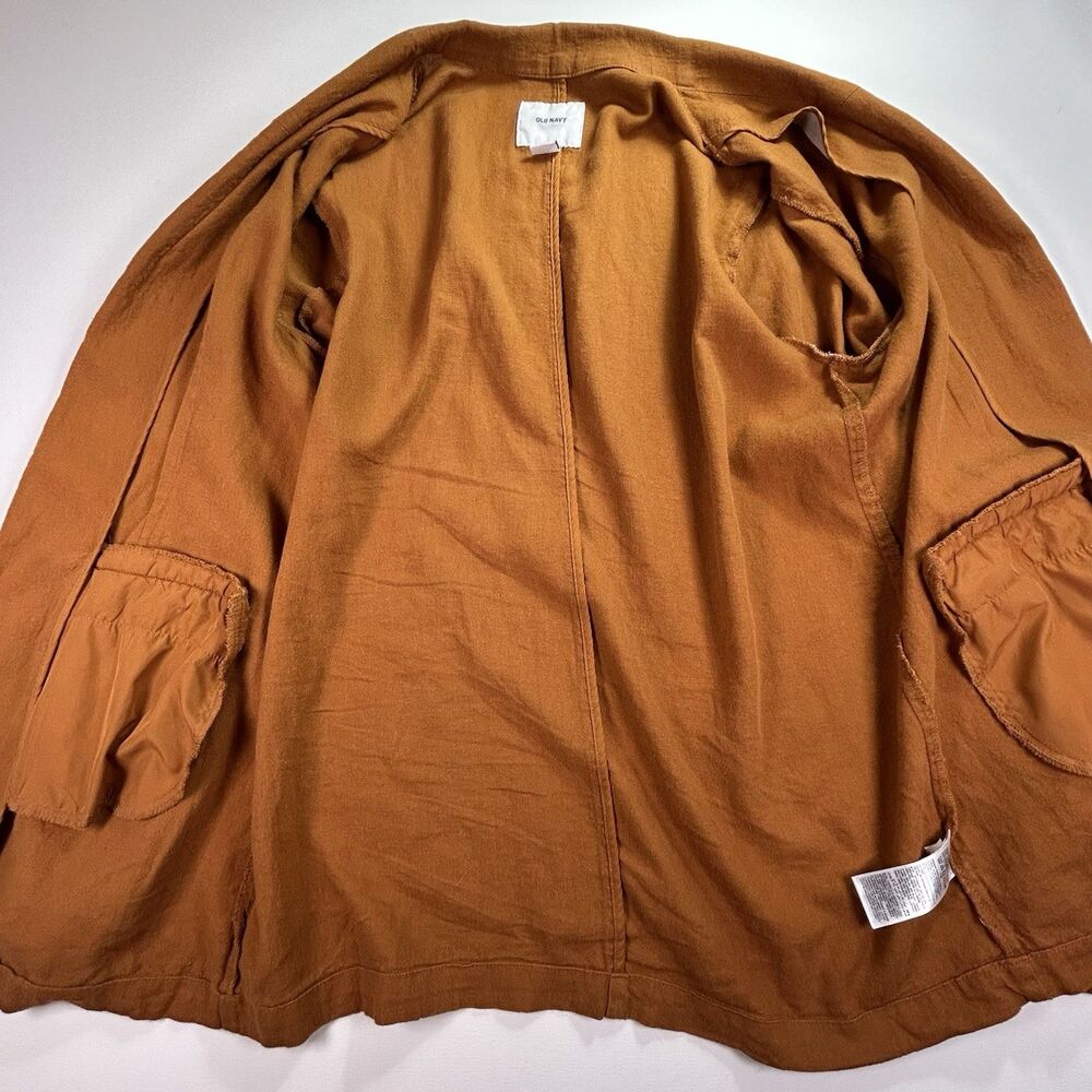 Old Navy Linen Blazer Womens Med Burnt Orange Open Front Lightweight Jacket - Picture 8 of 12